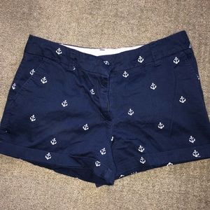 Navy Blue and White Preppy Anchor Shorts